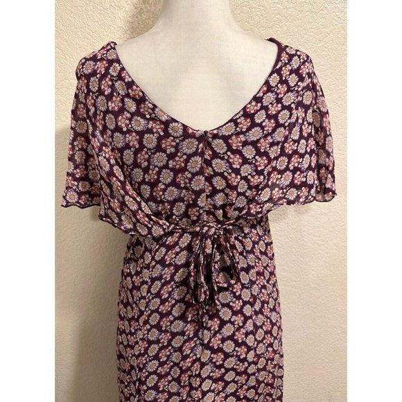 Vintage 90s Purple Floral Cute Summer Tie Dress - Picture 4 of 5